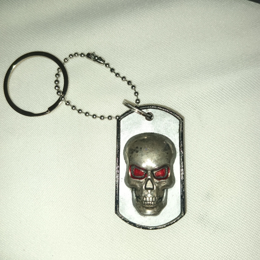 Skull Keychain with Red Accents